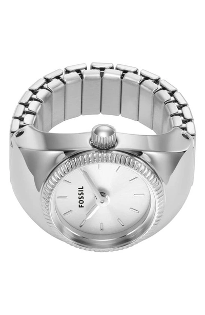 Fossil Women's Ring Watch Two-hand Silver-tone Stainless Steel Bracelet Watch, 15mm In Silver