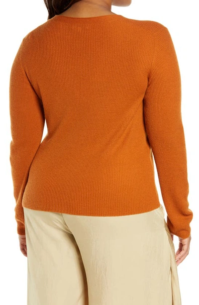 Vince V-neck Ribbed Cashmere Sweater In Dark Ginger