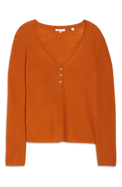 Vince V-neck Ribbed Cashmere Sweater In Dark Ginger