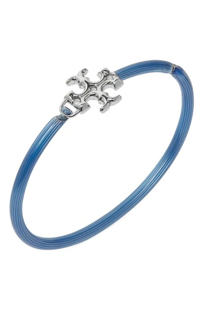 Tory Burch Eleanor Hinged Enamel Cuff Bracelet In Tory Silver / Blue |  ModeSens