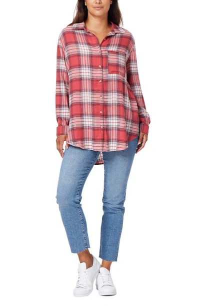 Shop C&c California Kyle Plaid Tunic Shirt In Mineral Red