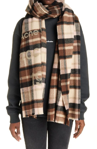 Shop Acne Studios Cassiar Check Cotton Scarf In Brown/ Beige