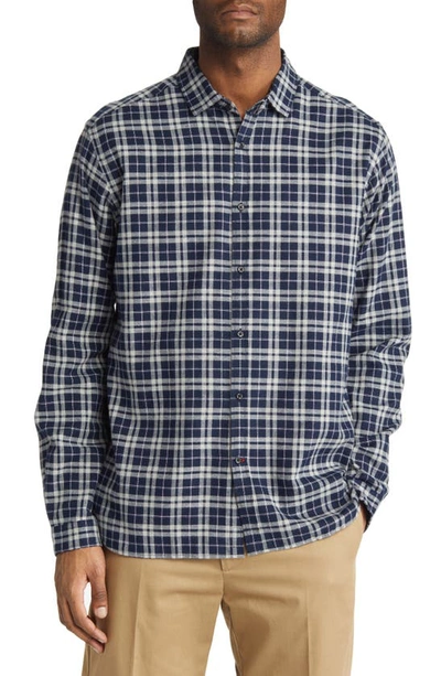 Shop Oliver Spencer Clerkenwell Tab Regular Fit Plaid Organic Cotton Button-up Shirt In Blue