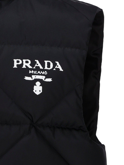 Shop Prada Logo Print Zip Gilet In Black