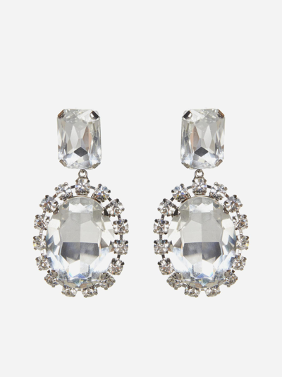 Shop Alessandra Rich Oval Crystal Earrings In Argento