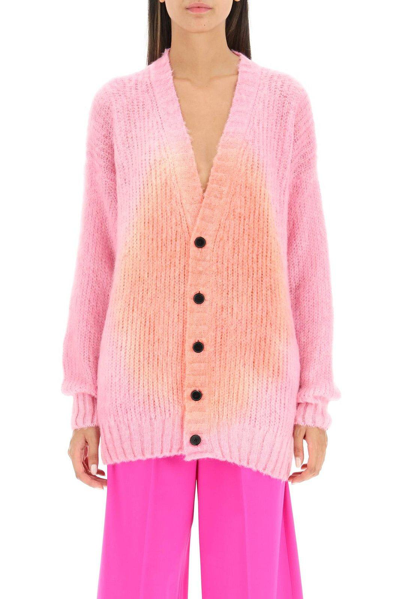 Shop Msgm Heart Knitted Oversized-fit Cardigan
