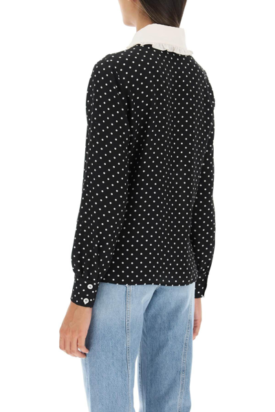 Shop Alessandra Rich Polka Dot Silk Shirt With Ruffle Details In Nero