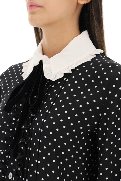 Shop Alessandra Rich Polka Dot Silk Shirt With Ruffle Details In Nero