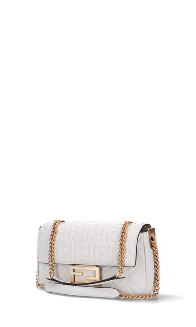 Shop Fendi Baguette Chain Midi Bag In Bianco