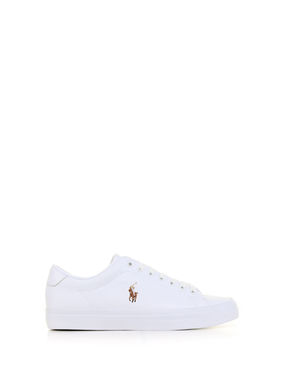 Shop Polo Ralph Lauren Leather Sneaker With Logo In White/ White