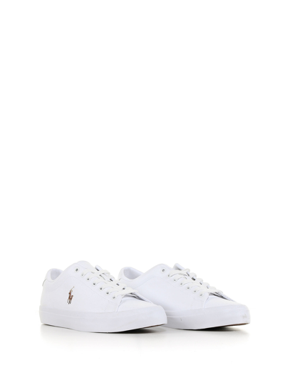 Shop Polo Ralph Lauren Leather Sneaker With Logo In White/ White