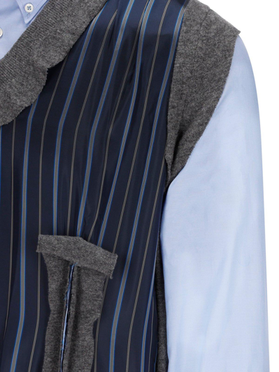 Shop Maison Margiela Spliced Oxford Buttoned Shirt In Blue/grey