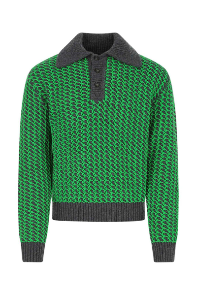 Shop Bottega Veneta Contrast-weave Polo Sweater In Thunder/parakeet