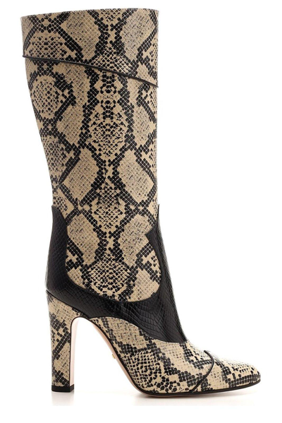 Shop Gucci Hihg Heel Printed Boots In Beige/nero