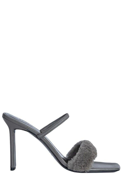 By Far Ada 100 Shearling Strap Sandals In Cem Cement