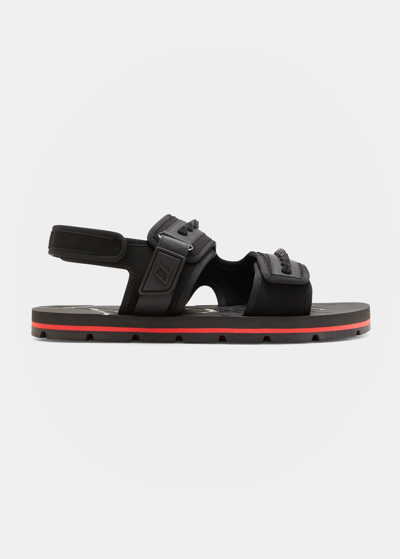 Shop Christian Louboutin Men's Siwa Spike Double Grip Strap Sandals In Black