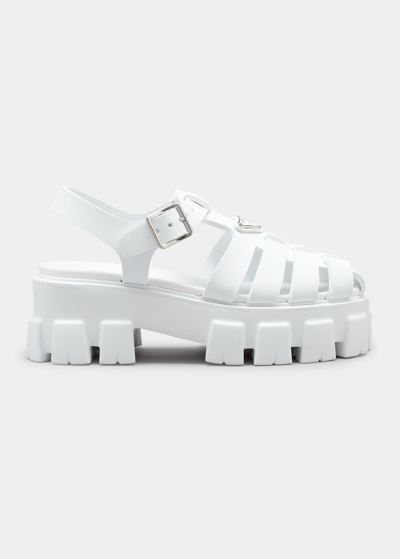Shop Prada Rubber Logo Chunky-sole Fisherman Sandals In Bianco