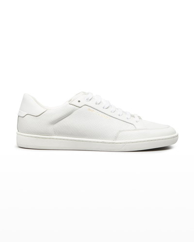 Shop Saint Laurent Men's Sl/06 Signature Perforated Leather Low-top Sneakers In Optic White