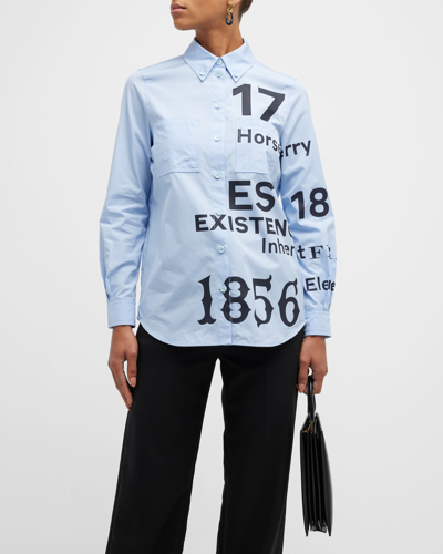 Shop Burberry Anette Typographic-print Collared Shirt In Sky Blue