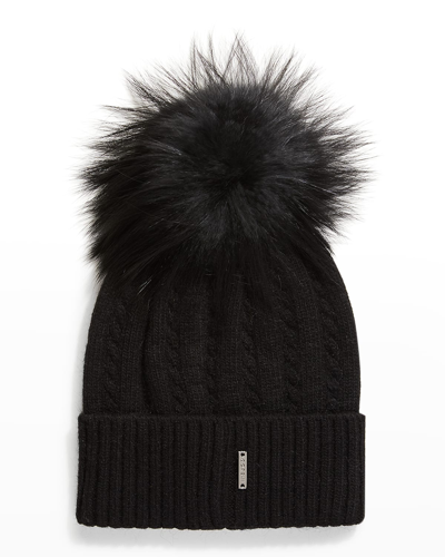 Shop Gorski Knit Beanie W/ Fur Pompom In Black Black