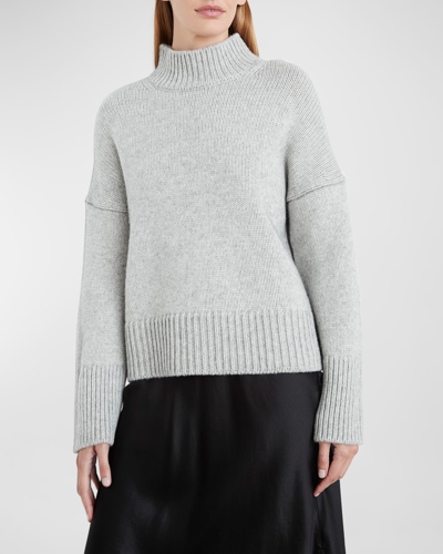 Shop Vince Ribbed Mock-neck Drop-shoulder Sweater In Soft Grey