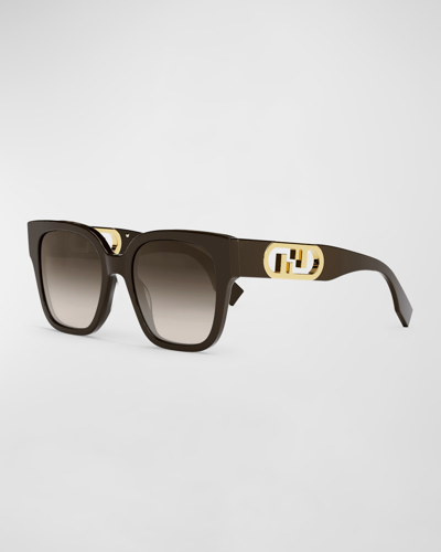 Shop Fendi Ff Square Acetate Sunglasses In Dark Brown Other