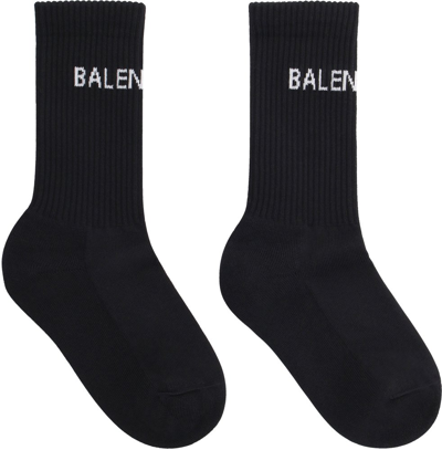 Shop Balenciaga Logo Printed Ribbed Socks In Black
