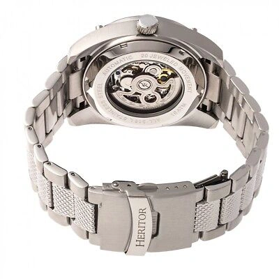Pre-owned Heritor Automatic Daniels Semi-skeleton Men's Silver Bracelet Watch Hr7401
