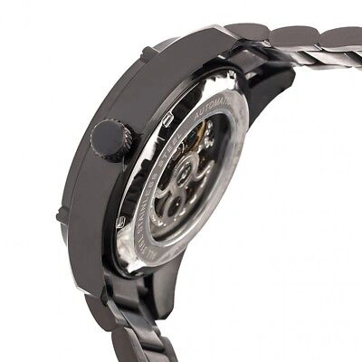 Pre-owned Heritor Automatic Daniels Semi-skeleton Men's Black Bracelet Watch Hr7402