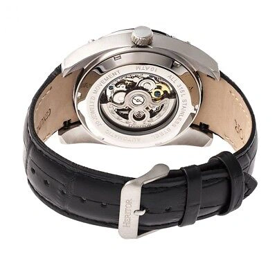 Pre-owned Heritor Automatic Daniels Semi-skeleton Black Leather Silver Men's Watch Hr7403