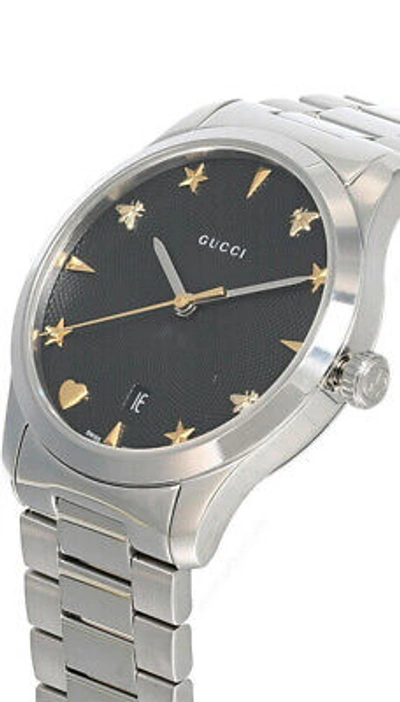 Pre-owned Gucci G-timeless 38mm Ss Black Guillochí Dial Unisex Watch Ya1264029