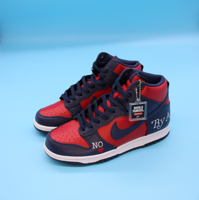 Pre-owned Nike Size 8.5- Sb Dunk High Supreme By Any Means Navy Red White High Top Sneakers