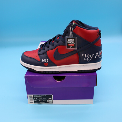 Pre-owned Nike Size 8.5- Sb Dunk High Supreme By Any Means Navy Red White High Top Sneakers