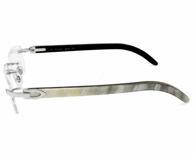 Pre-owned Cartier C Decor Silver/white Buffalo Horn Unisex Eyeglasses Ct0046o-002 In Clear