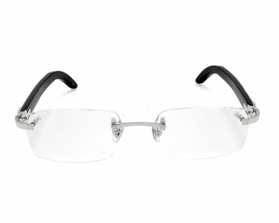 Pre-owned Cartier C Decor Silver/white Buffalo Horn Unisex Eyeglasses Ct0046o-002 In Clear