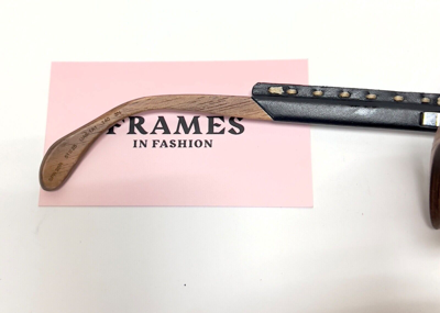 Pre-owned Prada 26r Raw Nut Canaletto Black Leather Wood Sunglasses Square Pr26rs Unisex In Gray