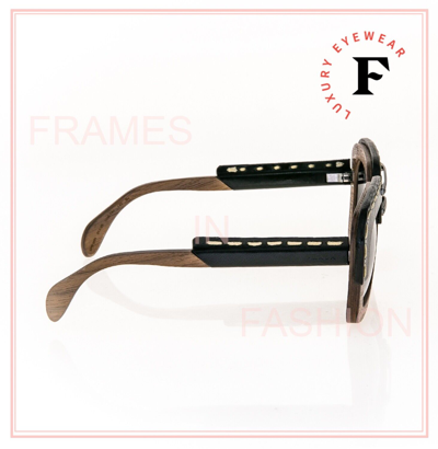 Pre-owned Prada 26r Raw Nut Canaletto Black Leather Wood Sunglasses Square Pr26rs Unisex In Gray