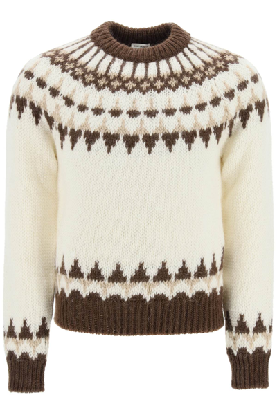 Shop Saint Laurent Jacquard Wool And Mohair Sweater In White,brown,beige