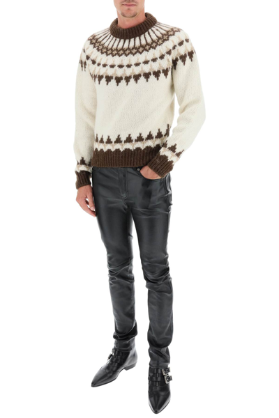 Shop Saint Laurent Jacquard Wool And Mohair Sweater In White,brown,beige