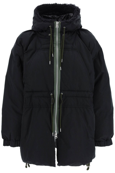 Shop Sacai Hooded Padded Parka In Black