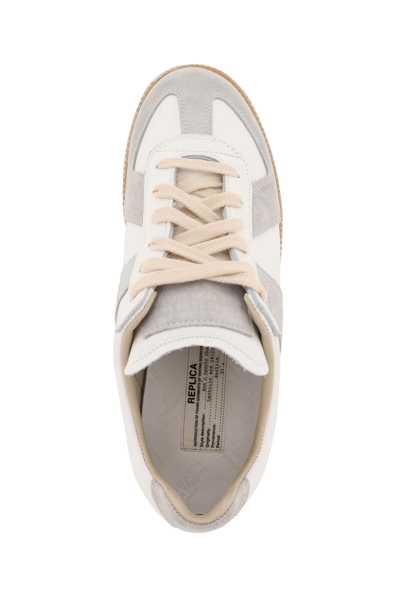 Shop Maison Margiela Replica Leather Sneakers In White,grey