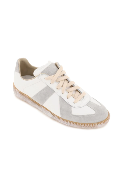 Shop Maison Margiela Replica Leather Sneakers In White,grey