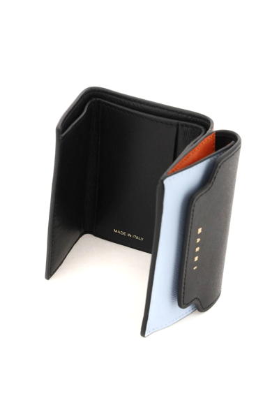 Shop Marni Trifold Wallet In Black,light Blue,orange