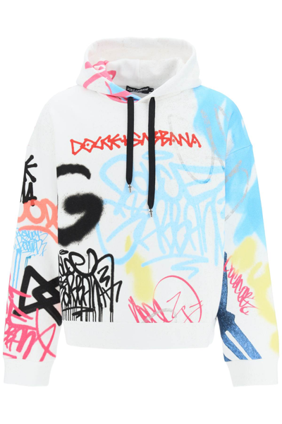 Shop Dolce & Gabbana Graffiti Print Hoodie In White,light Blue