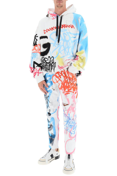 Shop Dolce & Gabbana Graffiti Print Hoodie In White,light Blue