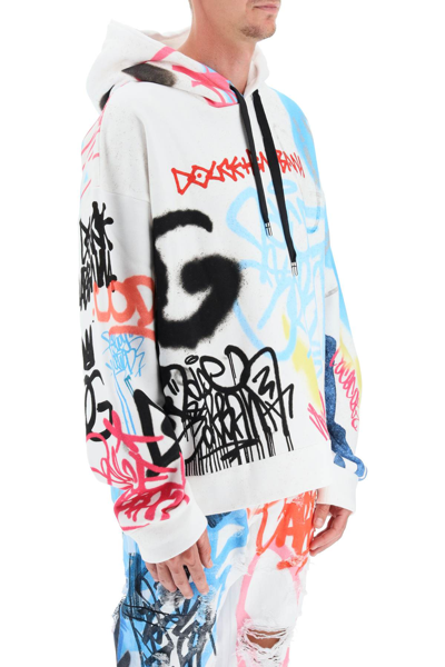 Shop Dolce & Gabbana Graffiti Print Hoodie In White,light Blue