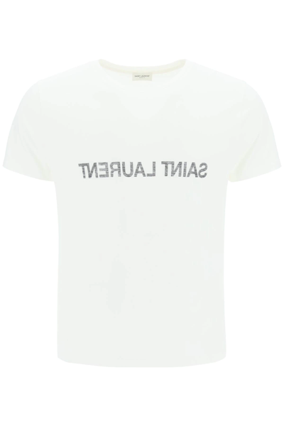 Shop Saint Laurent Inside Out Logo T-shirt In White