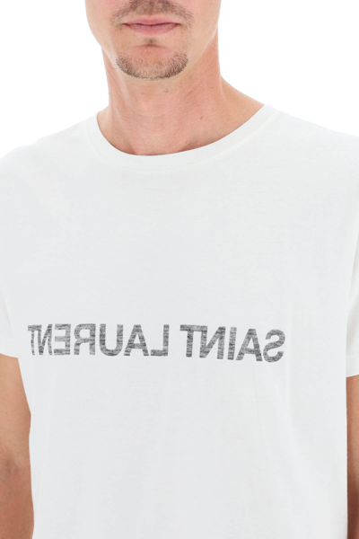 Shop Saint Laurent Inside Out Logo T-shirt In White