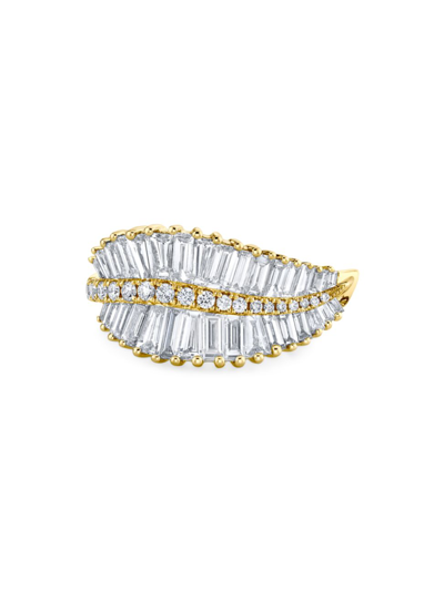 Shop Anita Ko Women's Sideways Palm Leaf 18k Gold & Diamond Ring In Yellow Gold