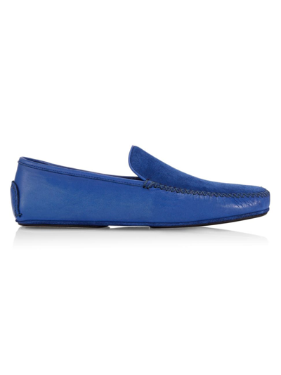 Shop Manolo Blahnik Men's Mayfair Leather & Suede Loafers In Blue
